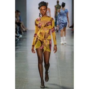 Kim Shui Sheer Dress Yellow Mesh Mini Cut Out